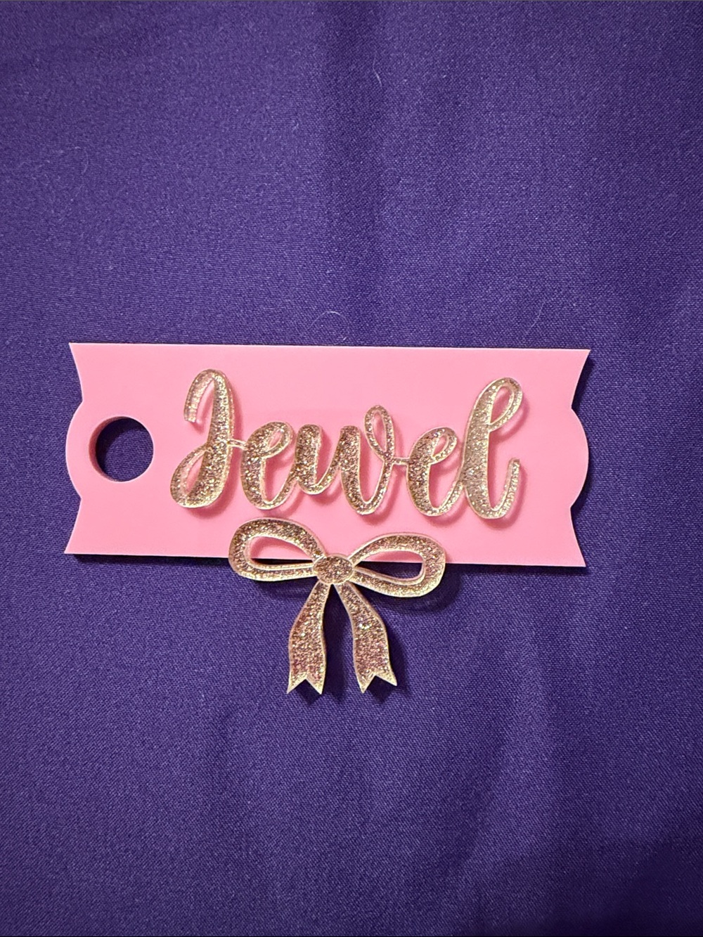 Pink& Glitter 'Jewel' Script Bow tumbler topper